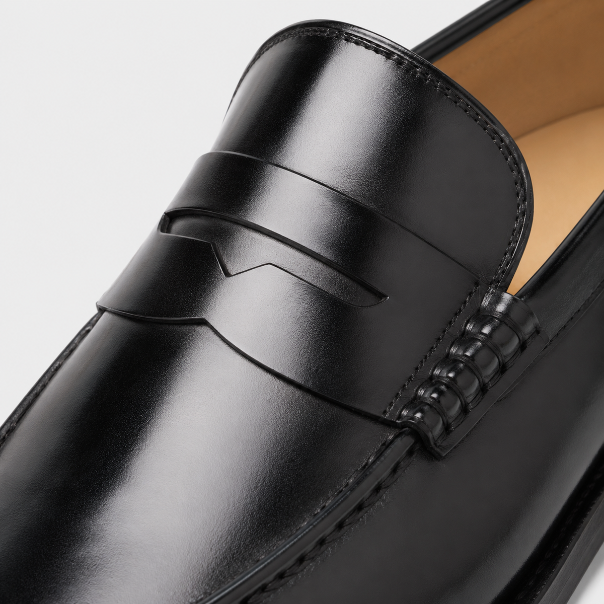 Mens Black Genuine Leather Penny Loafers – Slip-On Business Dress Wedding Office Shoes