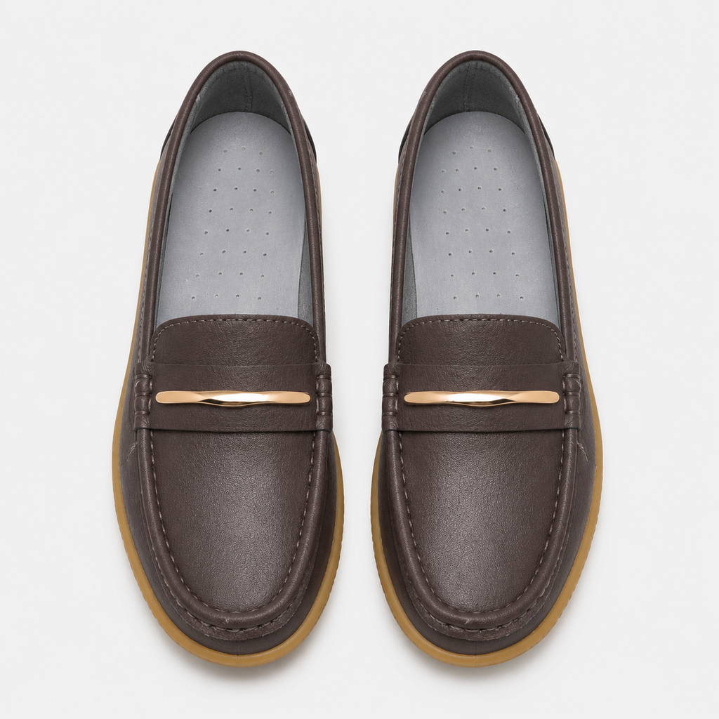 Womens Brown Genuine Leather Loafers – Black Comfortable Slip-On Flat Shoes for Spring & Autumn