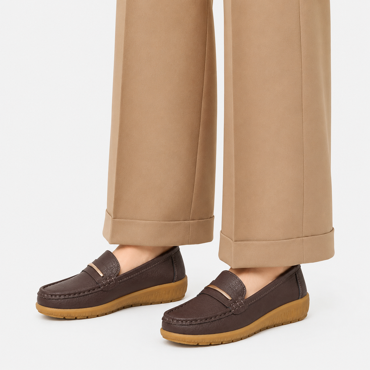 Womens Brown Genuine Leather Loafers – Black Comfortable Slip-On Flat Shoes for Spring & Autumn