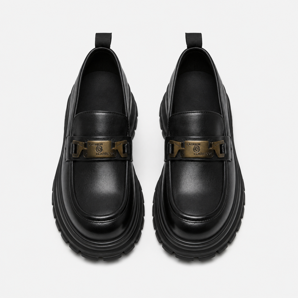 Women's Black Genuine Leather Platform Loafers – Black Thick Sole Casual Office Flat Shoes