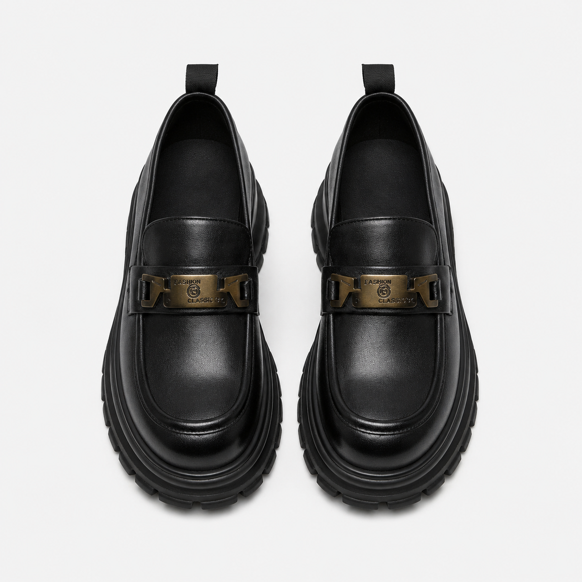 Women's Black Genuine Leather Platform Loafers – Black Thick Sole Casual Office Flat Shoes