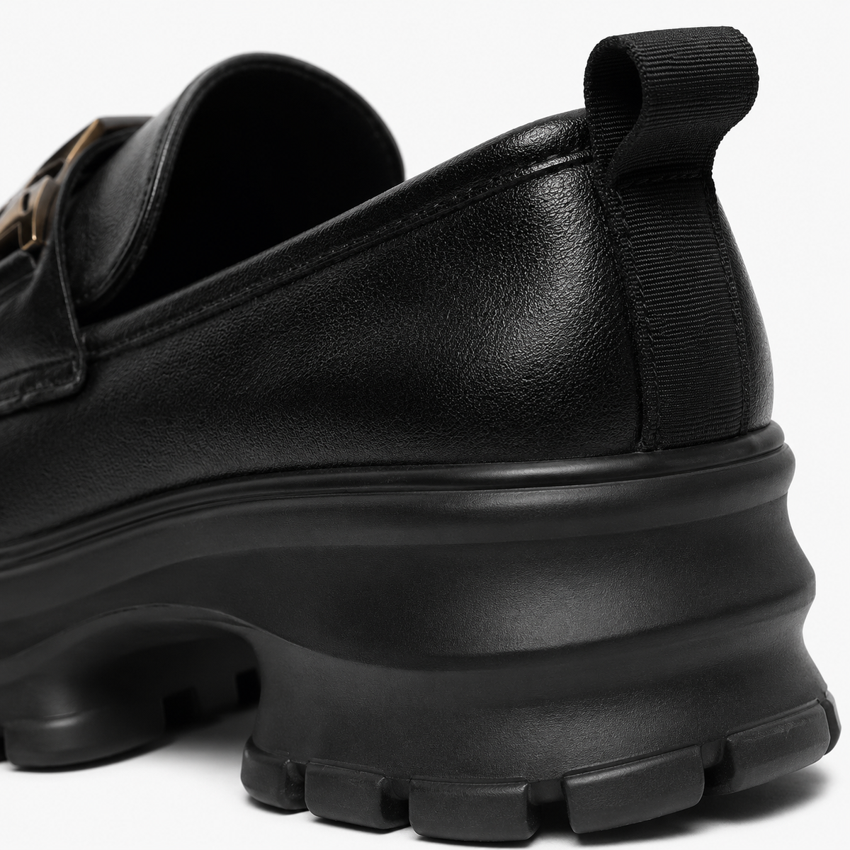 Women's Black Genuine Leather Platform Loafers – Black Thick Sole Casual Office Flat Shoes