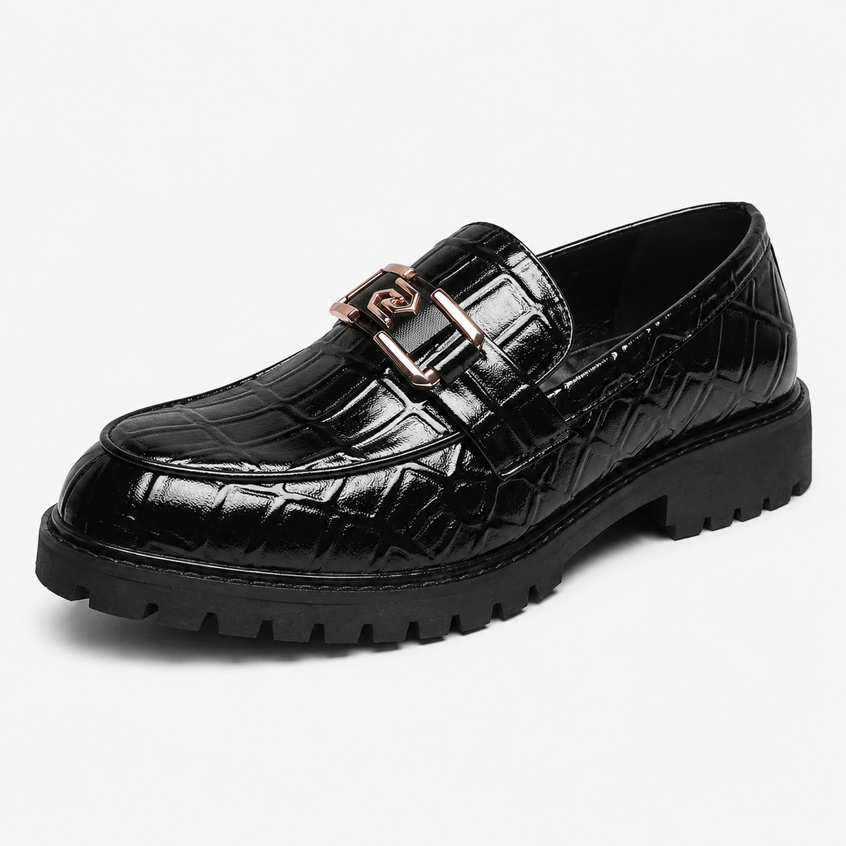 Men's Patent Leather Platform Loafers – Black Thick Sole Formal Business Wedding Shoes