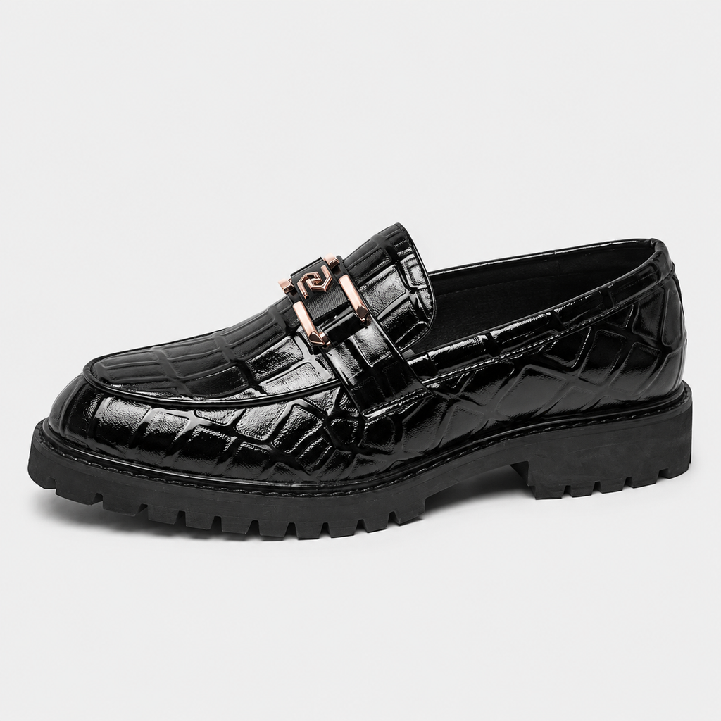 Men's Patent Leather Platform Loafers – Black Thick Sole Formal Business Wedding Shoes
