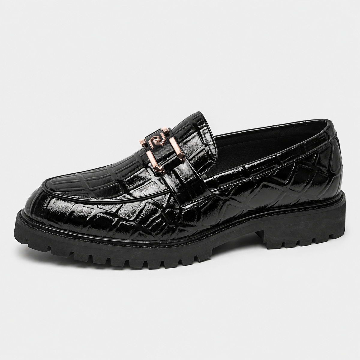 Men's Patent Leather Platform Loafers – Black Thick Sole Formal Business Wedding Shoes