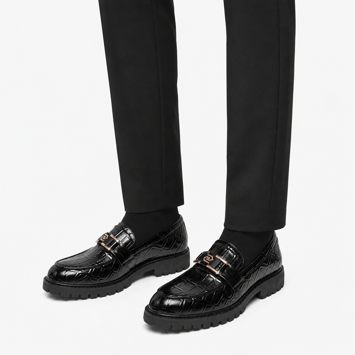 Men's Patent Leather Platform Loafers – Black Thick Sole Formal Business Wedding Shoes