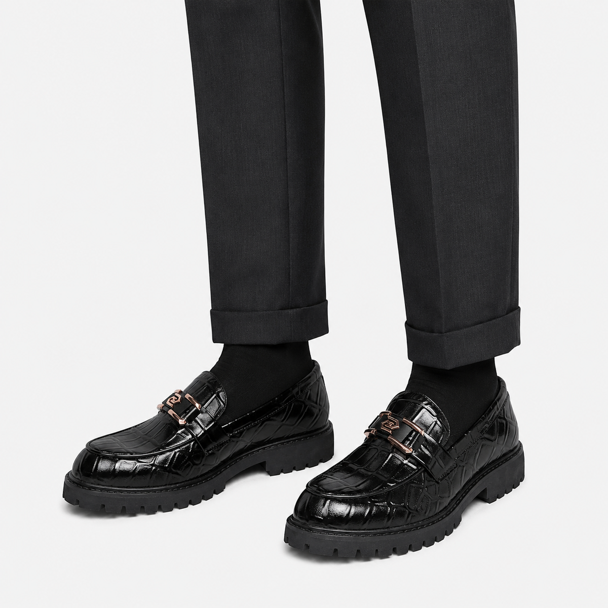 Men's Patent Leather Platform Loafers – Black Thick Sole Formal Business Wedding Shoes