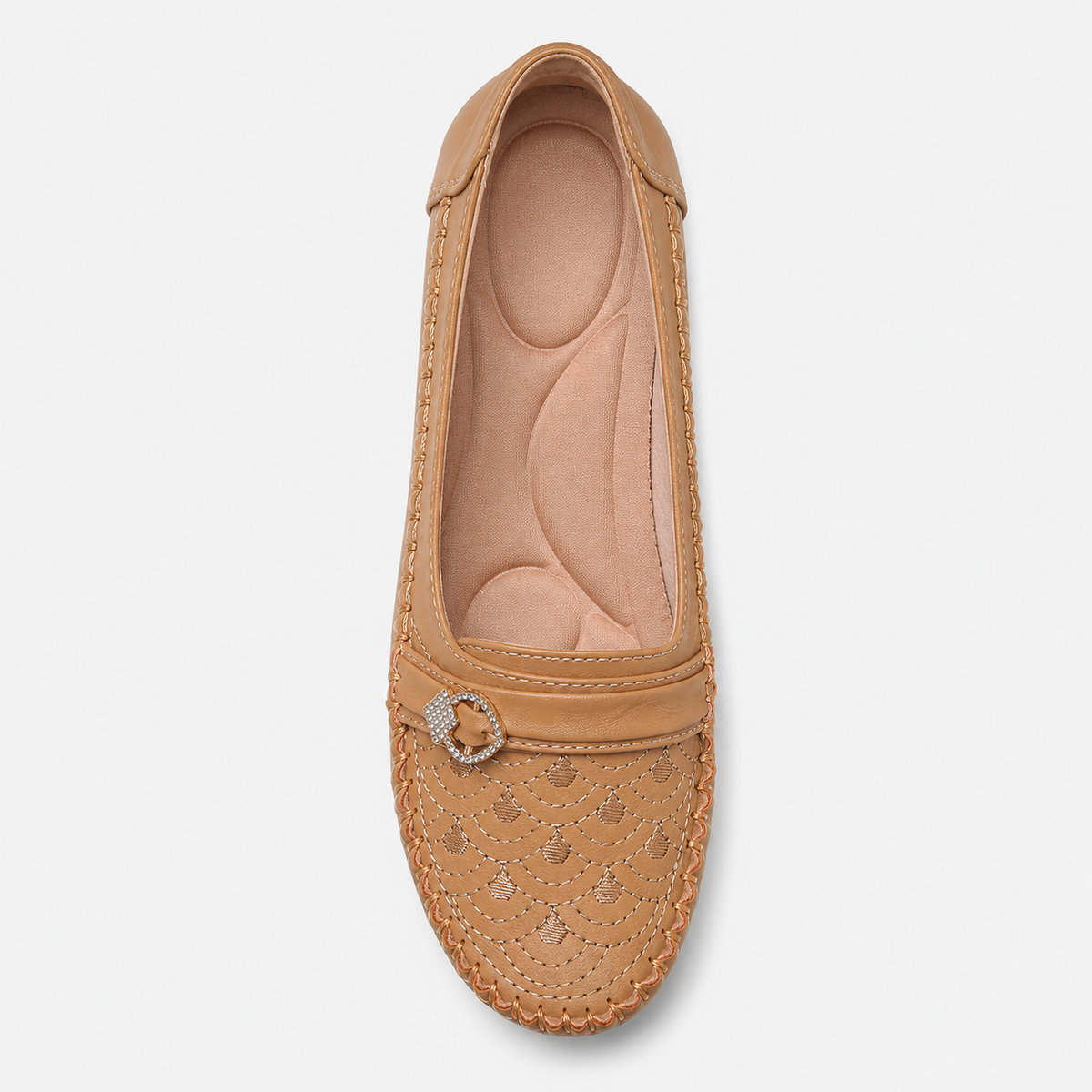 Women's Embroidered Slip-On Loafers – Brown Lightweight Wide Fit Breathable Flat Shoes