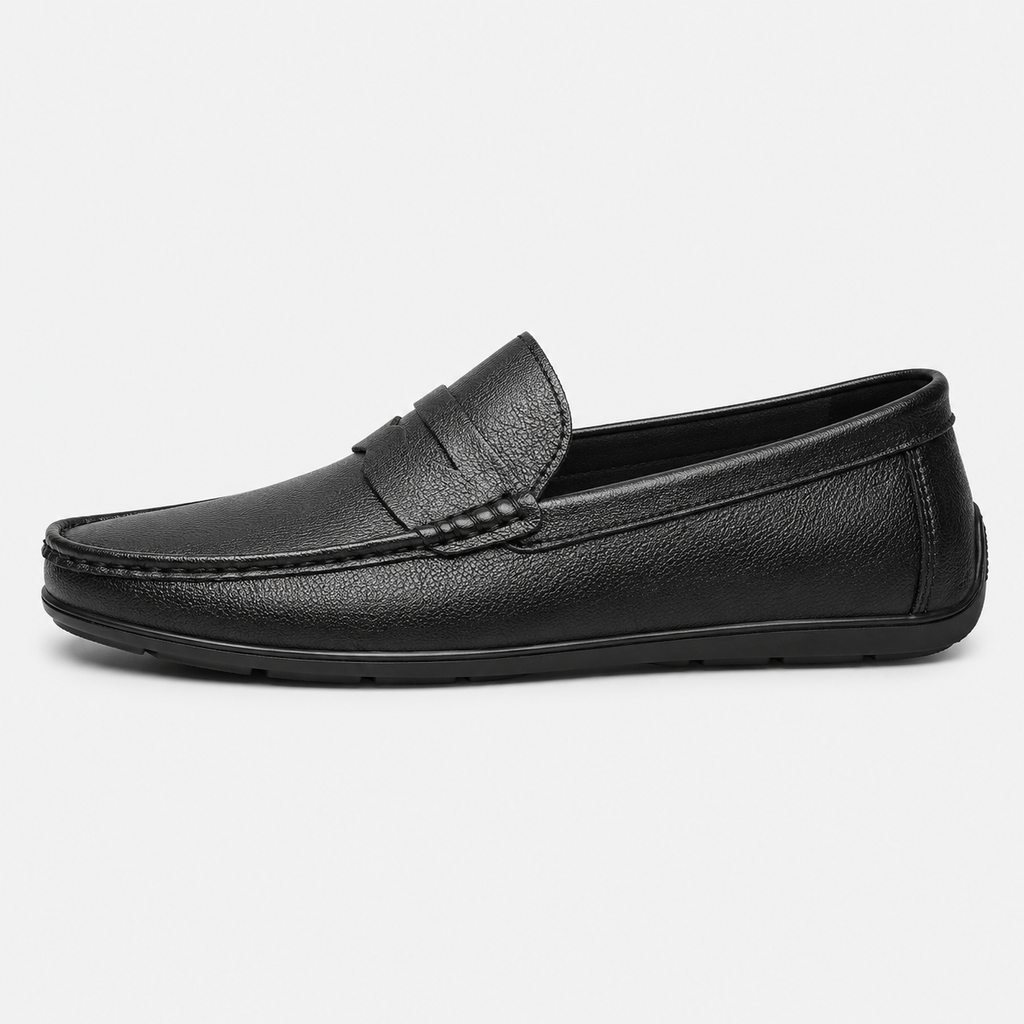 Men's Genuine Leather Loafers – Black Luxury Formal Dress Slip-On Shoes