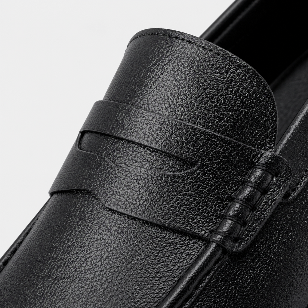Men's Genuine Leather Loafers – Black Luxury Formal Dress Slip-On Shoes