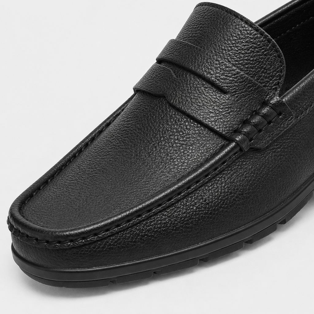 Men's Genuine Leather Loafers – Black Luxury Formal Dress Slip-On Shoes