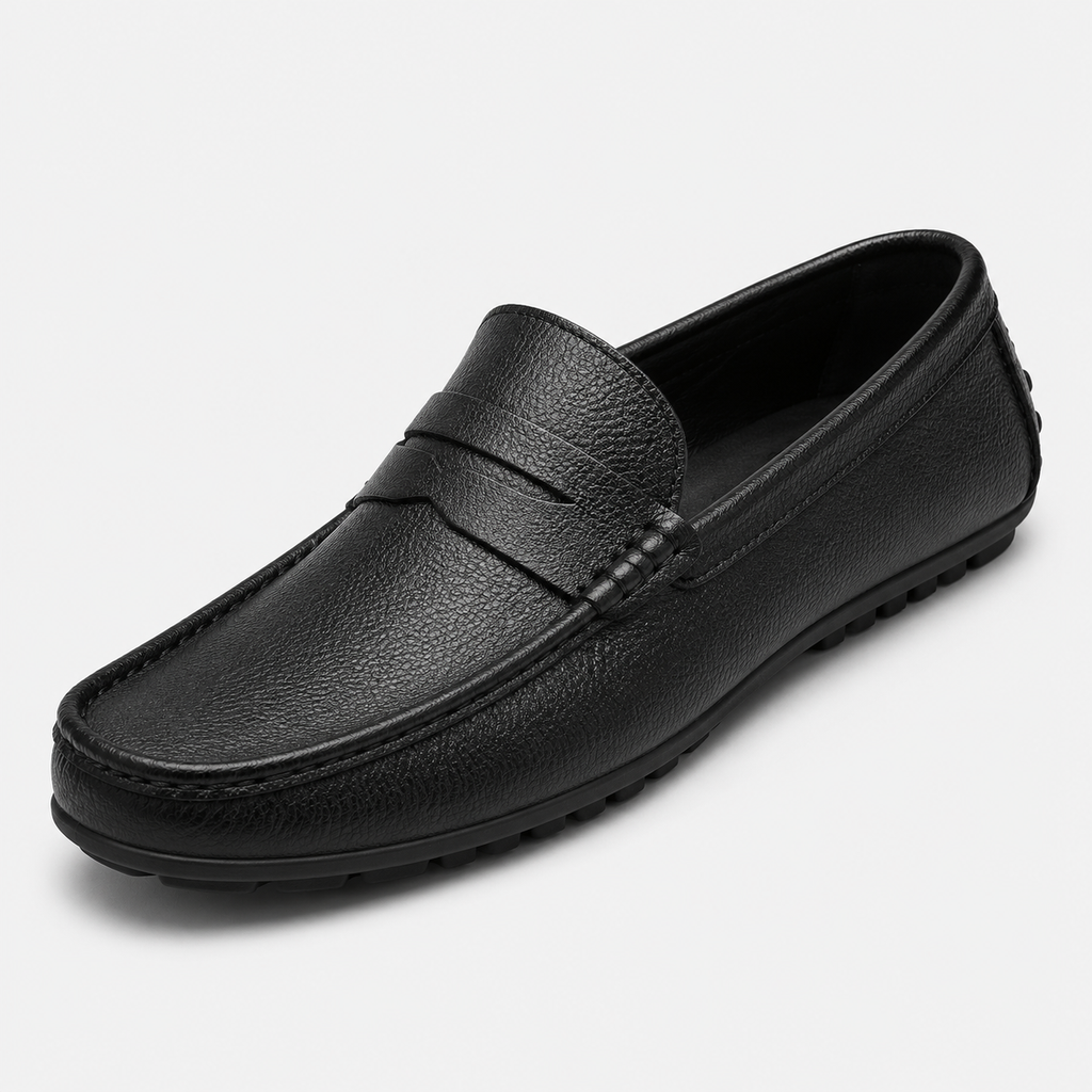 Men's Genuine Leather Loafers – Black Luxury Formal Dress Slip-On Shoes