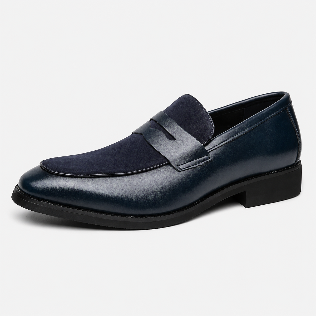 Mens Navy Blue Pointed Suede Slip-On Loafers – Frosted Chelsea Style