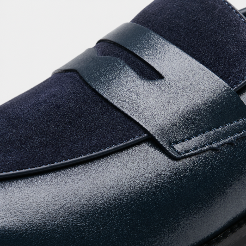 Mens Navy Blue Pointed Suede Slip-On Loafers – Frosted Chelsea Style