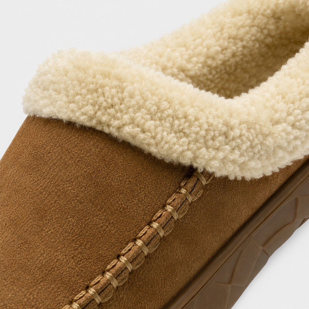Mens Brown Winter Plush Warm Slippers – Soft Sole Indoor Bedroom Comfort Cotton Slides