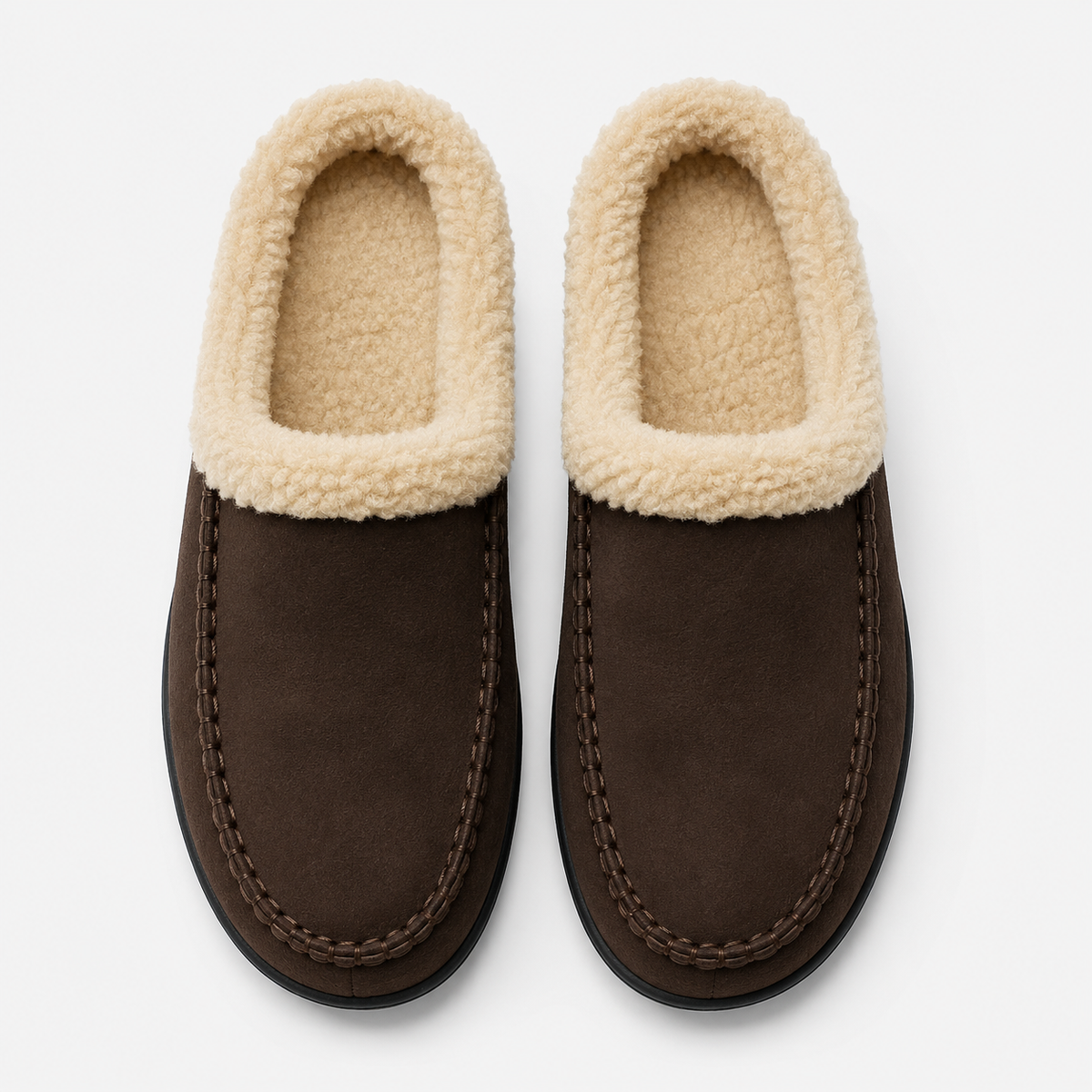 Mens Coffee Winter Plush Warm Slippers – Soft Sole Indoor Bedroom Comfort Cotton Slides