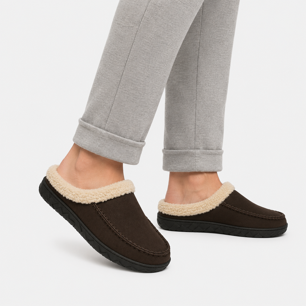 Mens Coffee Winter Plush Warm Slippers – Soft Sole Indoor Bedroom Comfort Cotton Slides