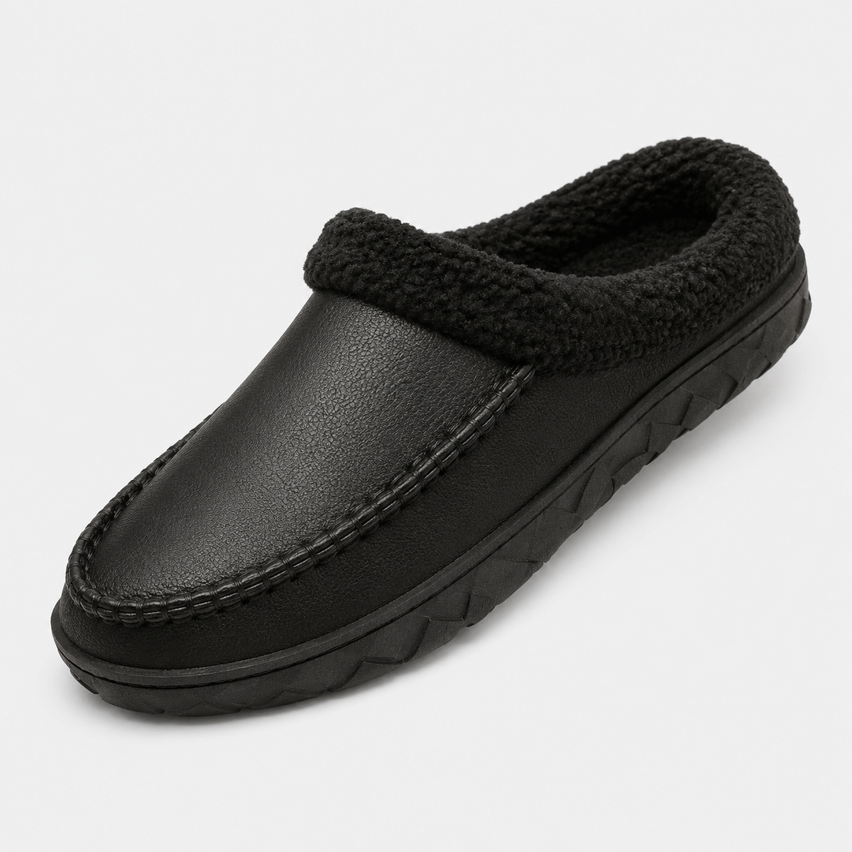 Mens Black Winter Plush Warm Slippers – Soft Sole Indoor Bedroom Comfort Cotton Slides