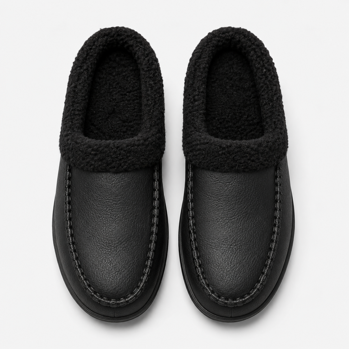 Mens Black Winter Plush Warm Slippers – Soft Sole Indoor Bedroom Comfort Cotton Slides