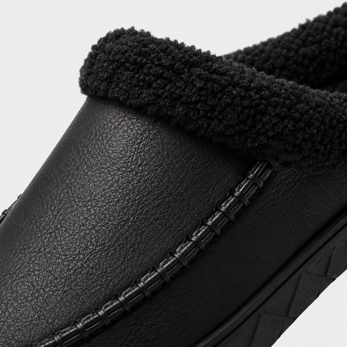 Mens Black Winter Plush Warm Slippers – Soft Sole Indoor Bedroom Comfort Cotton Slides