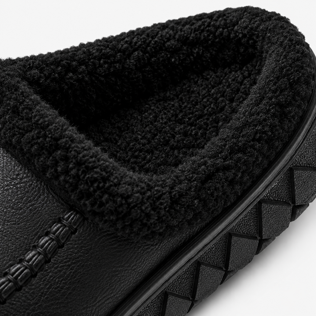 Mens Black Winter Plush Warm Slippers – Soft Sole Indoor Bedroom Comfort Cotton Slides