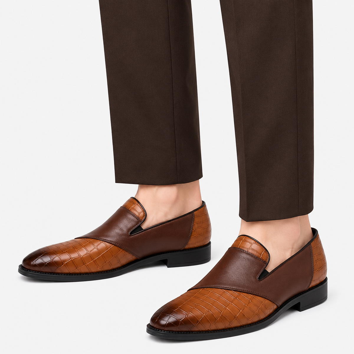 Mens Brown Breathable Leather Loafers – Classic Casual Dress Slip-On Shoes