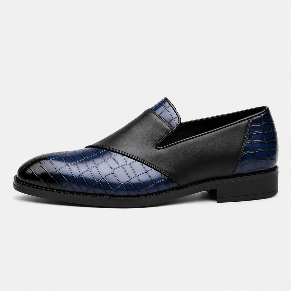 Mens Blue Breathable Leather Loafers – Classic Casual Dress Slip-On Shoes
