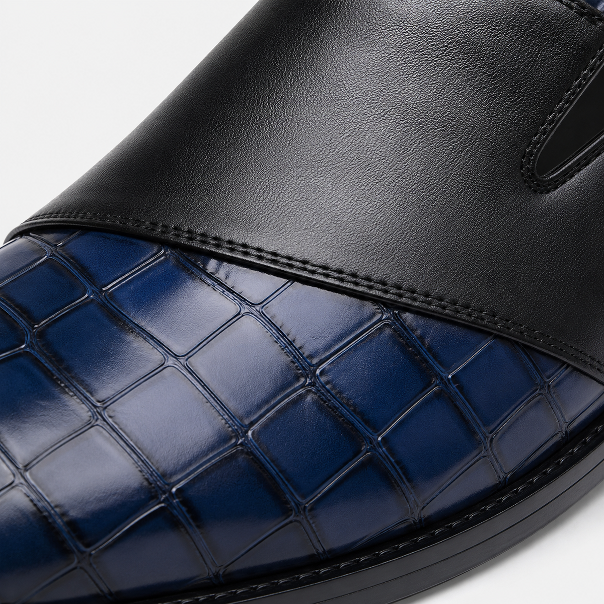 Mens Blue Breathable Leather Loafers – Classic Casual Dress Slip-On Shoes