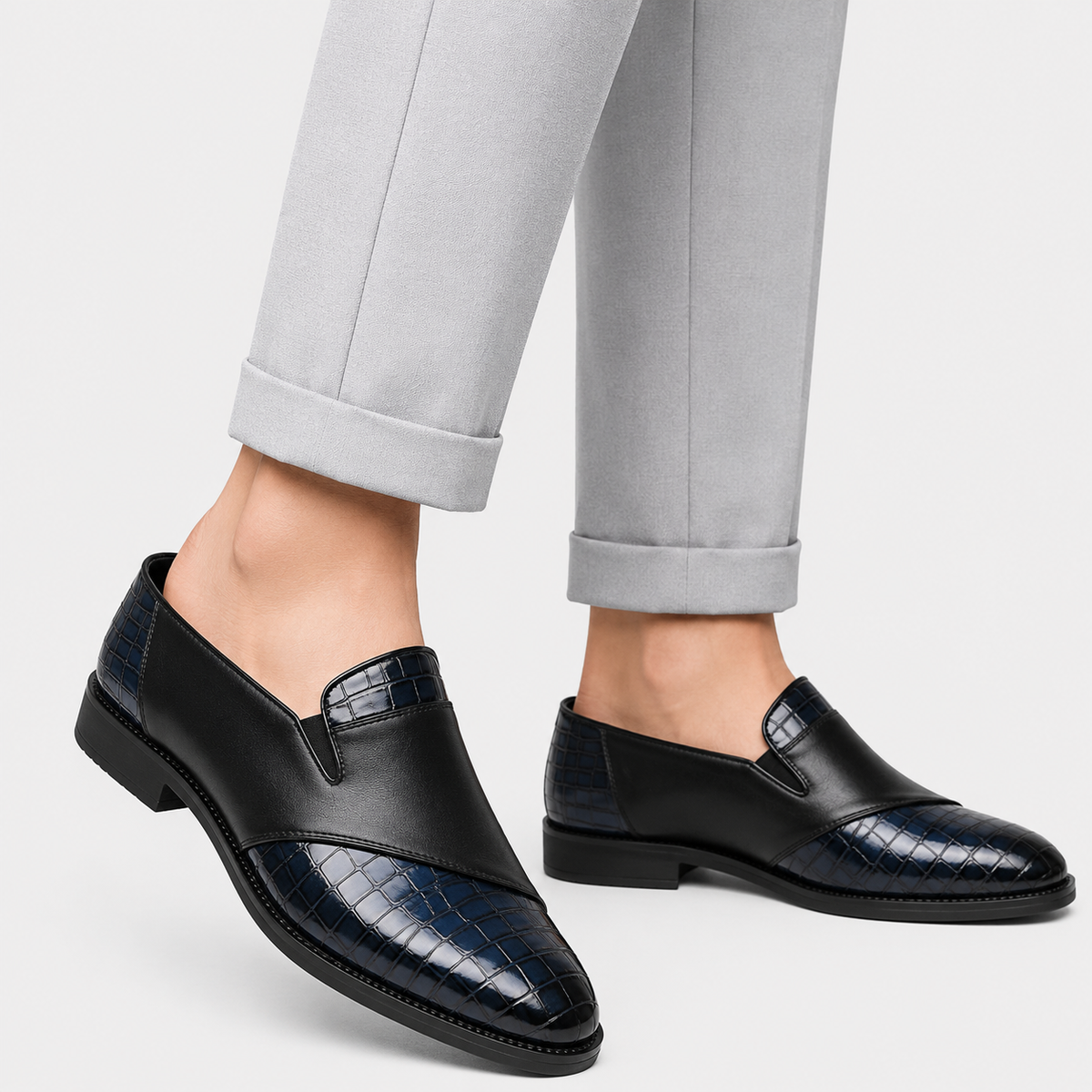 Mens Blue Breathable Leather Loafers – Classic Casual Dress Slip-On Shoes