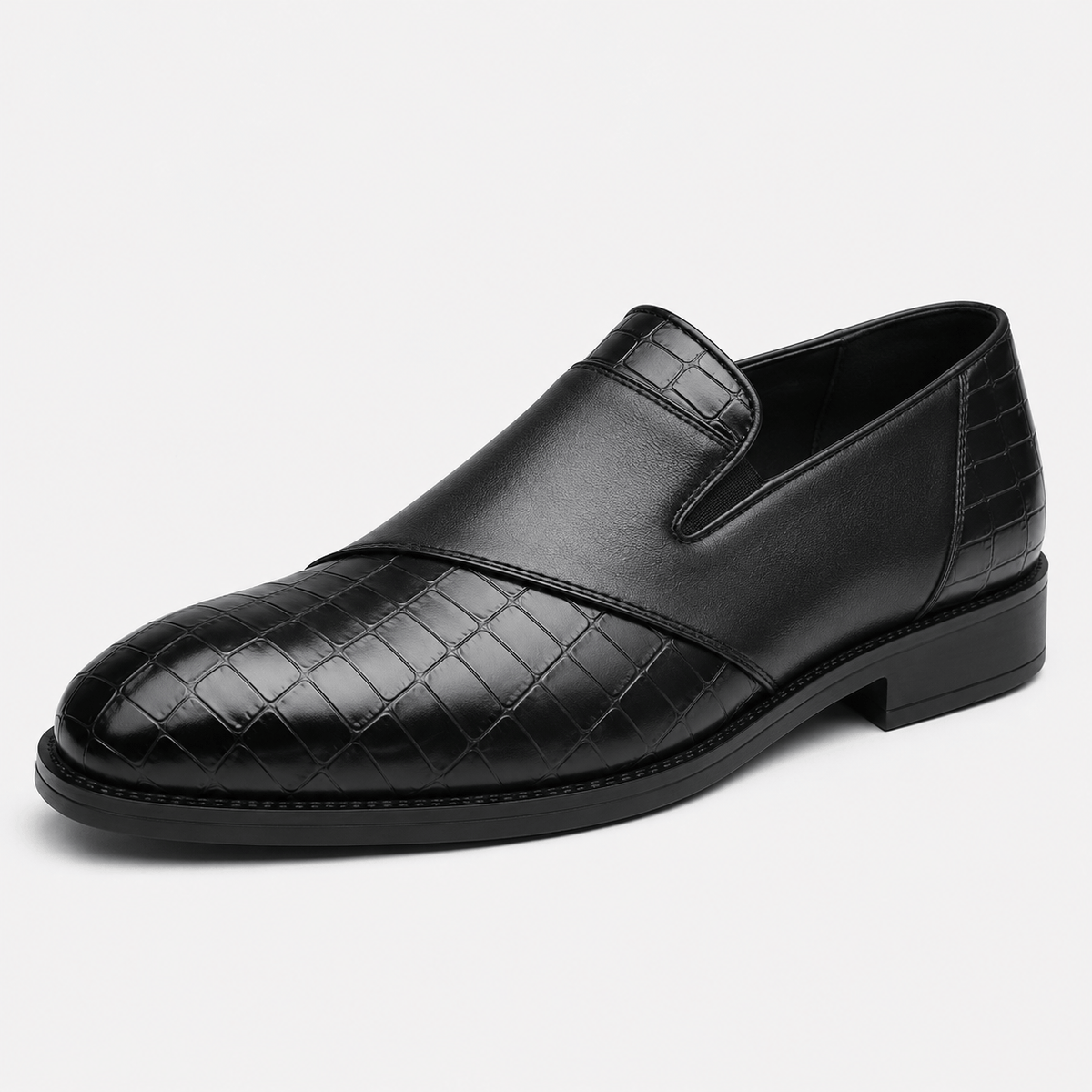 Mens Black Breathable Leather Loafers – Classic Casual Dress Slip-On Shoes