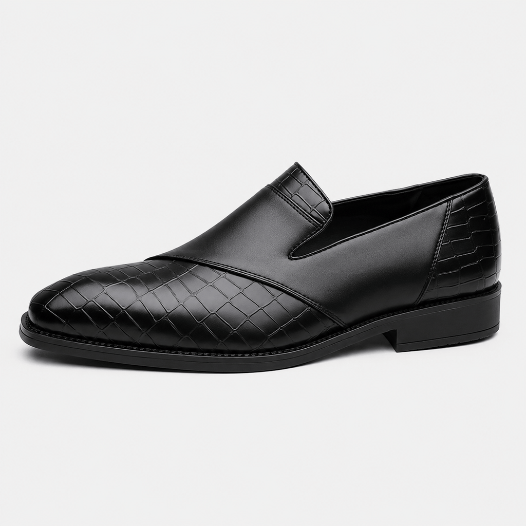 Mens Black Breathable Leather Loafers – Classic Casual Dress Slip-On Shoes