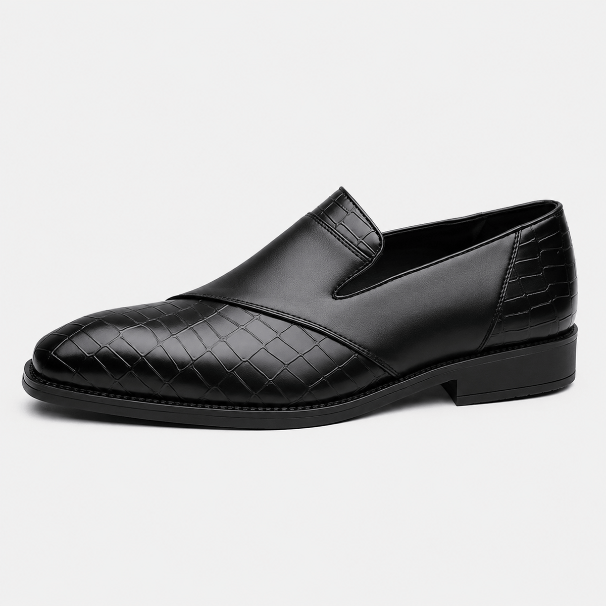 Mens Black Breathable Leather Loafers – Classic Casual Dress Slip-On Shoes