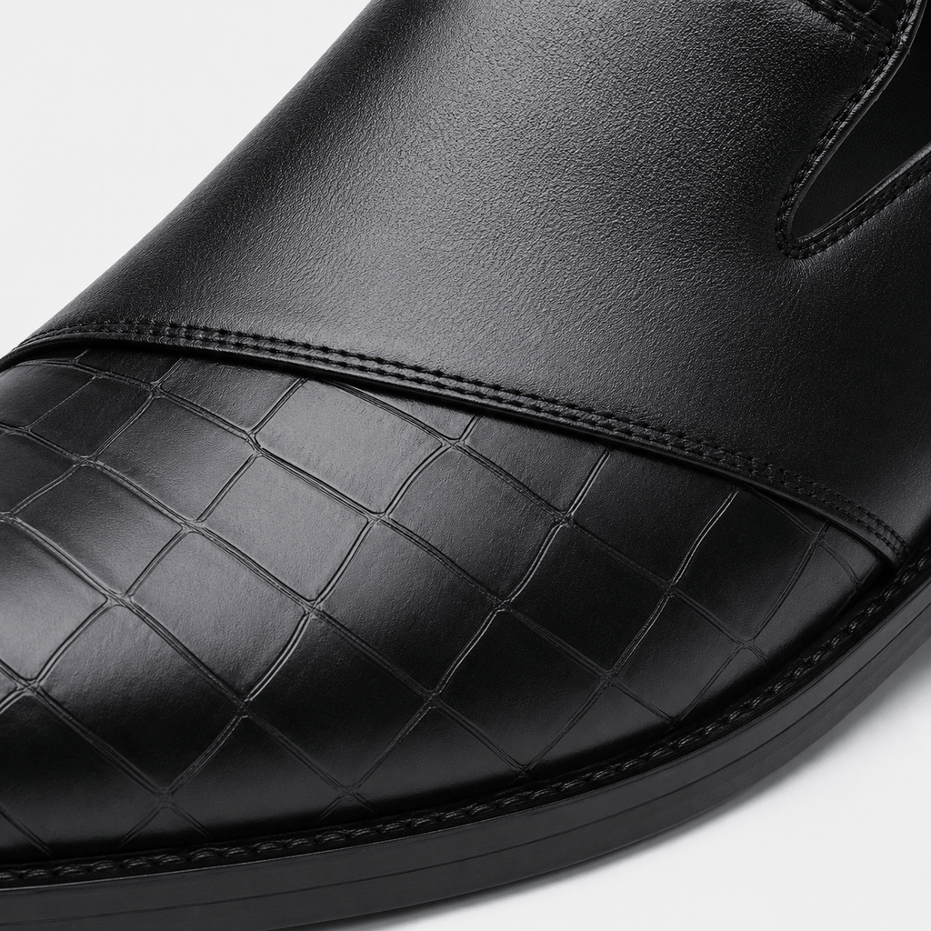 Mens Black Breathable Leather Loafers – Classic Casual Dress Slip-On Shoes