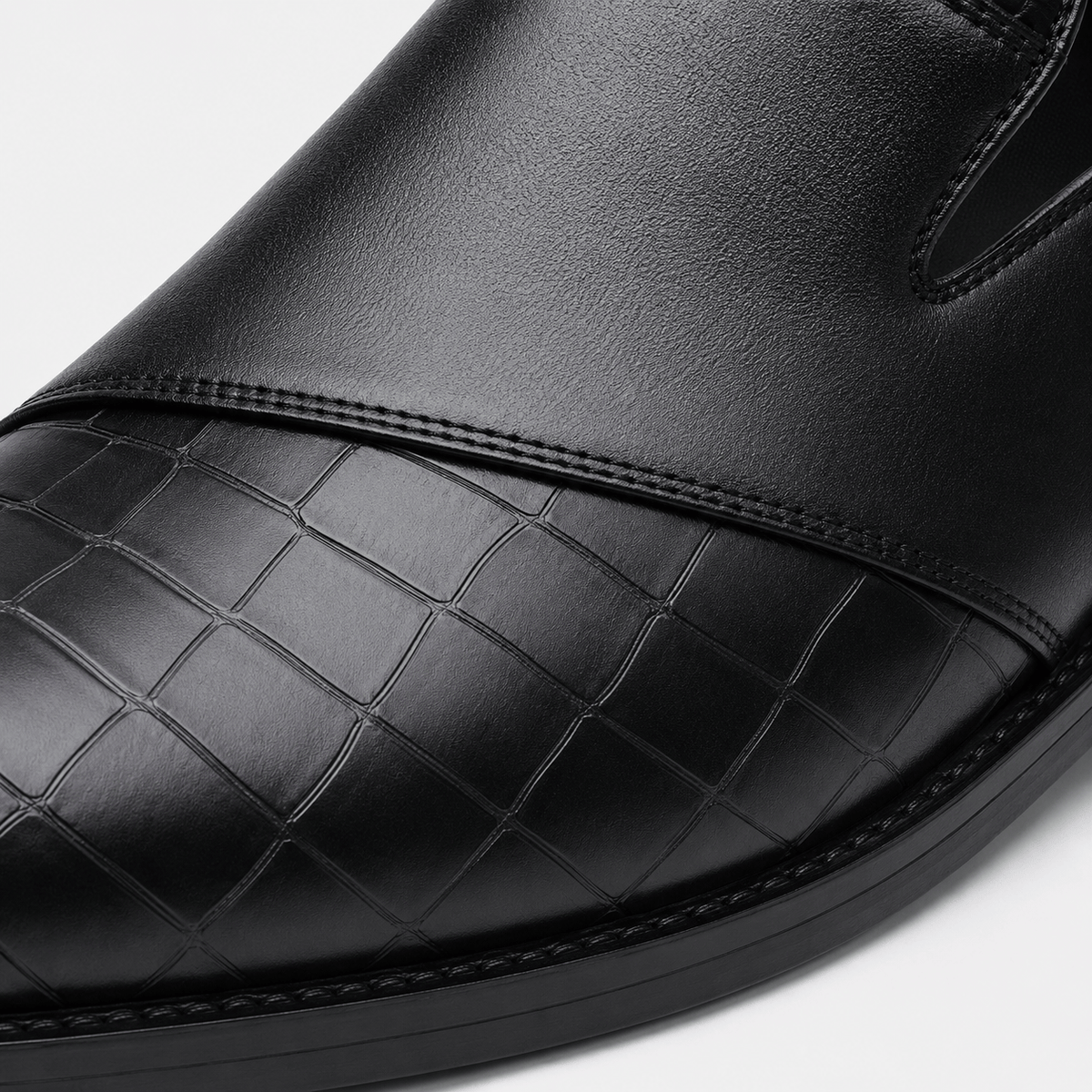 Mens Black Breathable Leather Loafers – Classic Casual Dress Slip-On Shoes