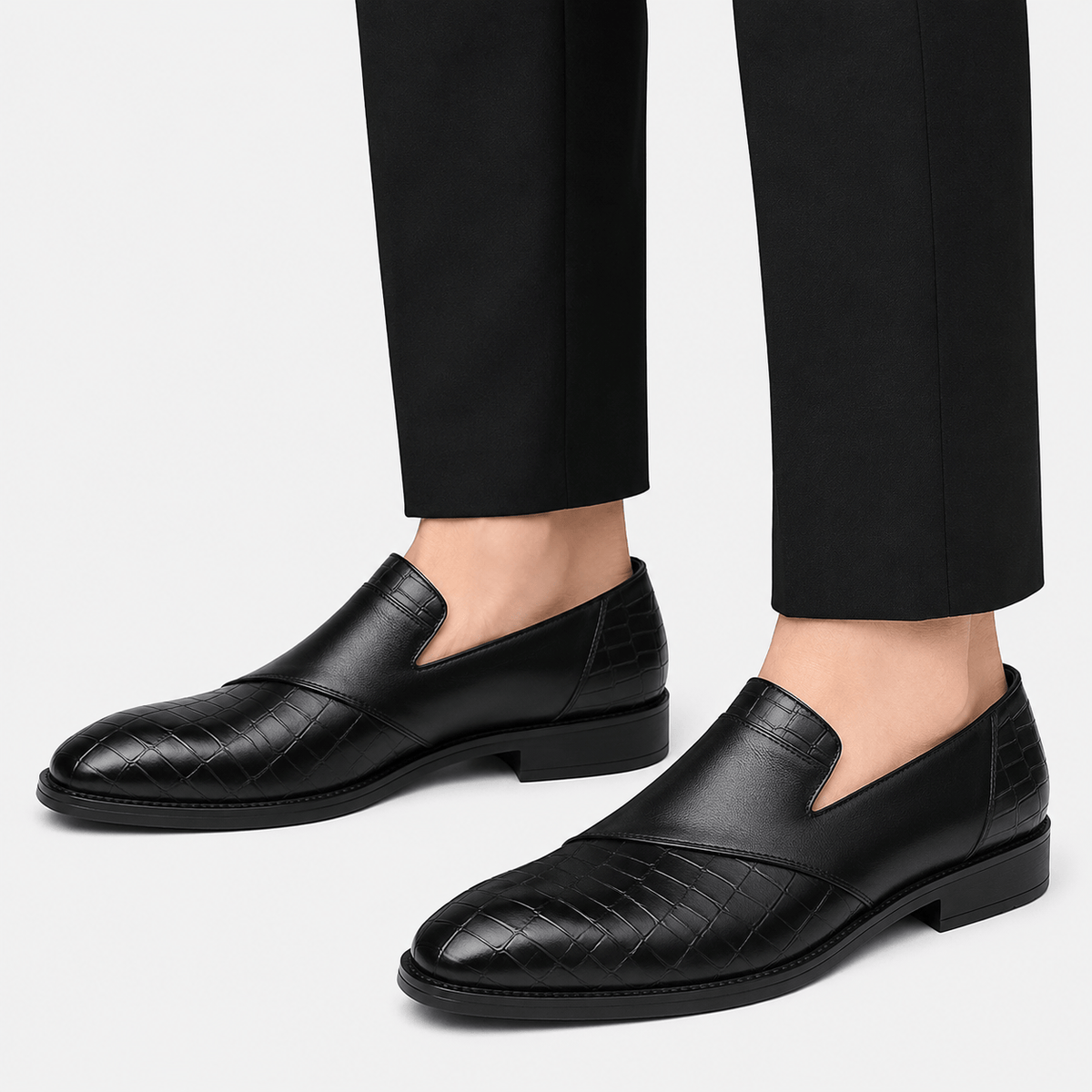 Mens Black Breathable Leather Loafers – Classic Casual Dress Slip-On Shoes