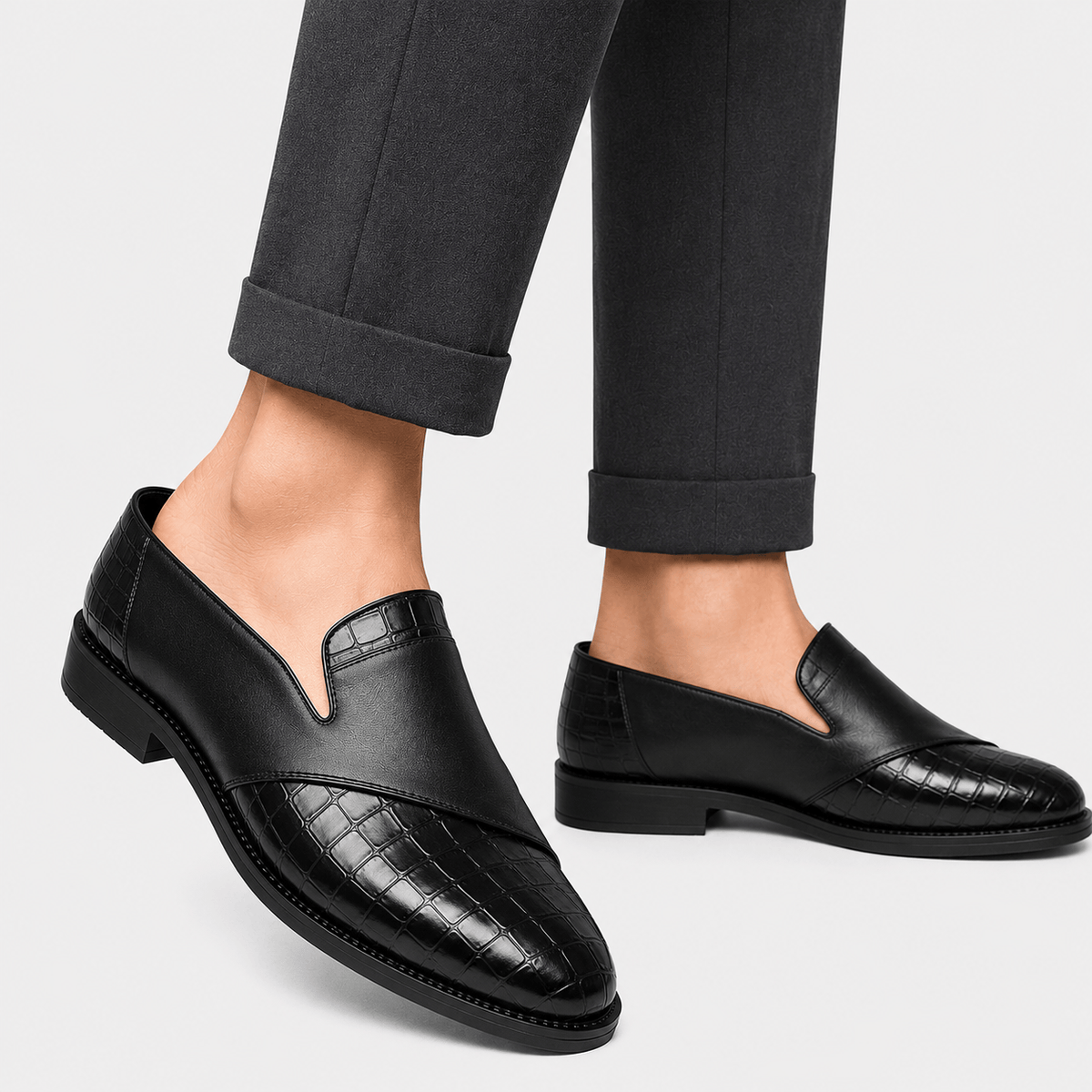 Mens Black Breathable Leather Loafers – Classic Casual Dress Slip-On Shoes
