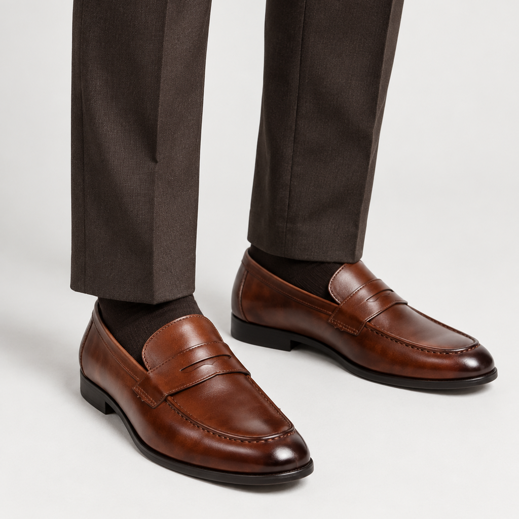 Mens Brown Leather Oxford Loafers – Brand Business Dress Soft Flat Casual Shoes