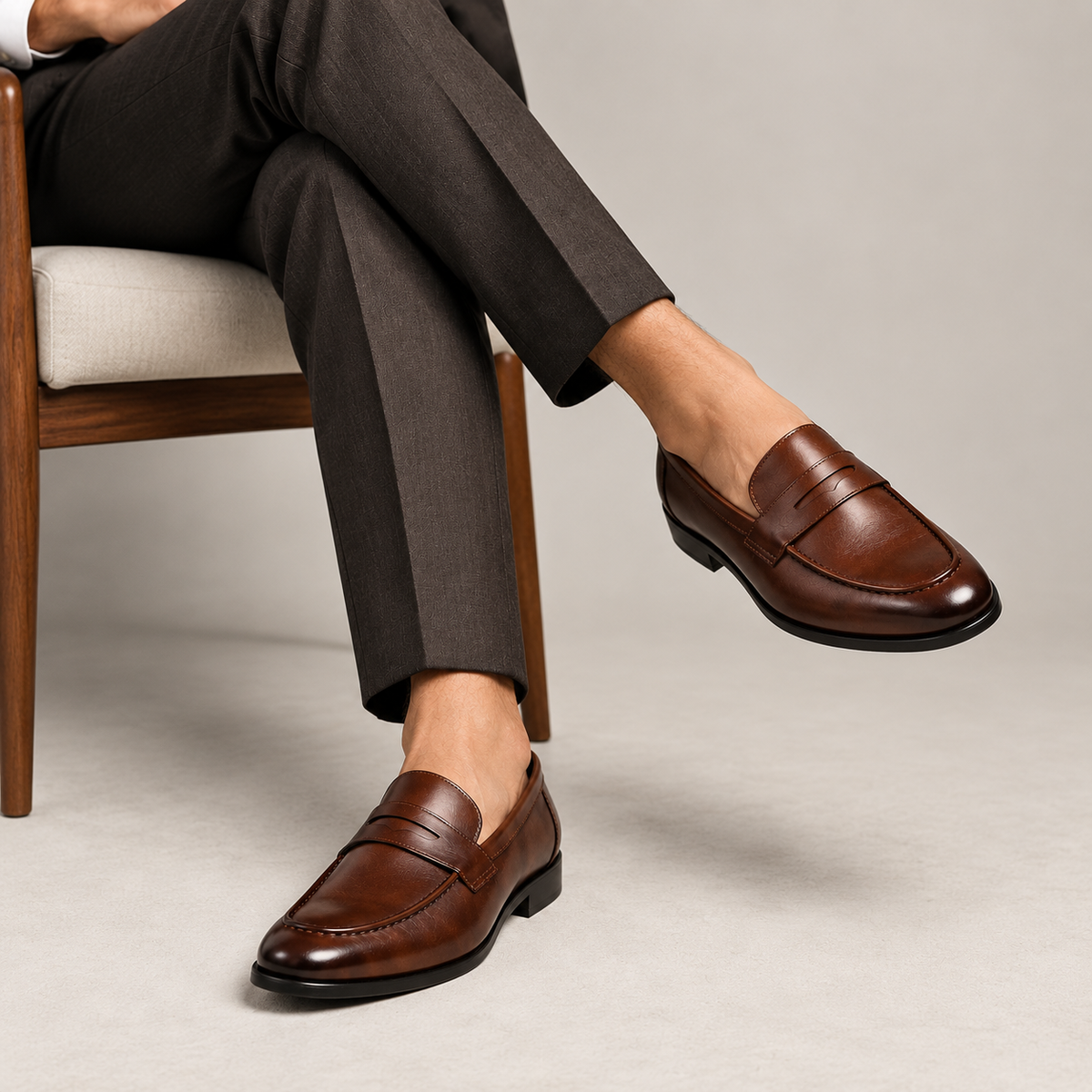 Mens Brown Leather Oxford Loafers – Brand Business Dress Soft Flat Casual Shoes