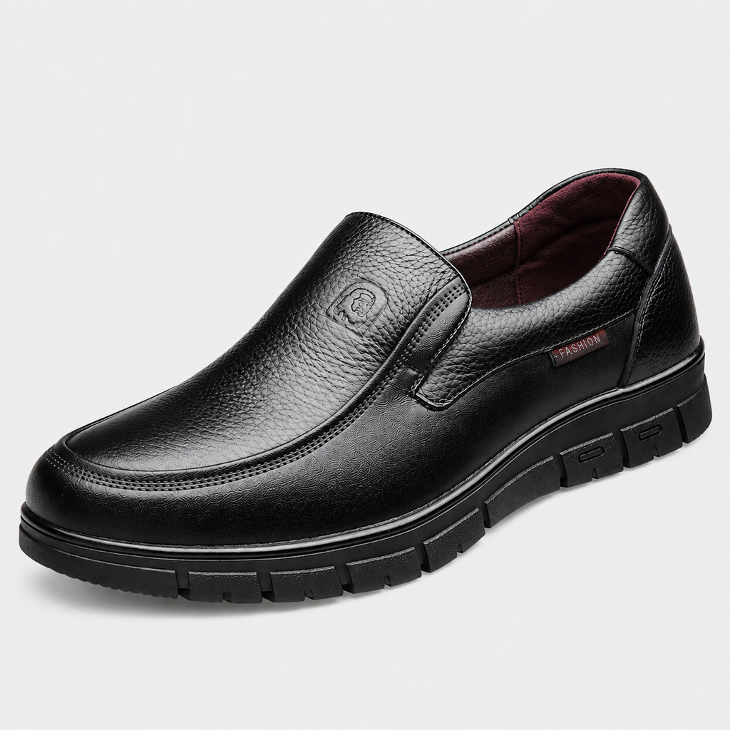 Mens Black Soft Sole Leather Loafers – Lightweight Casual Flat Outdoor Walking Shoes