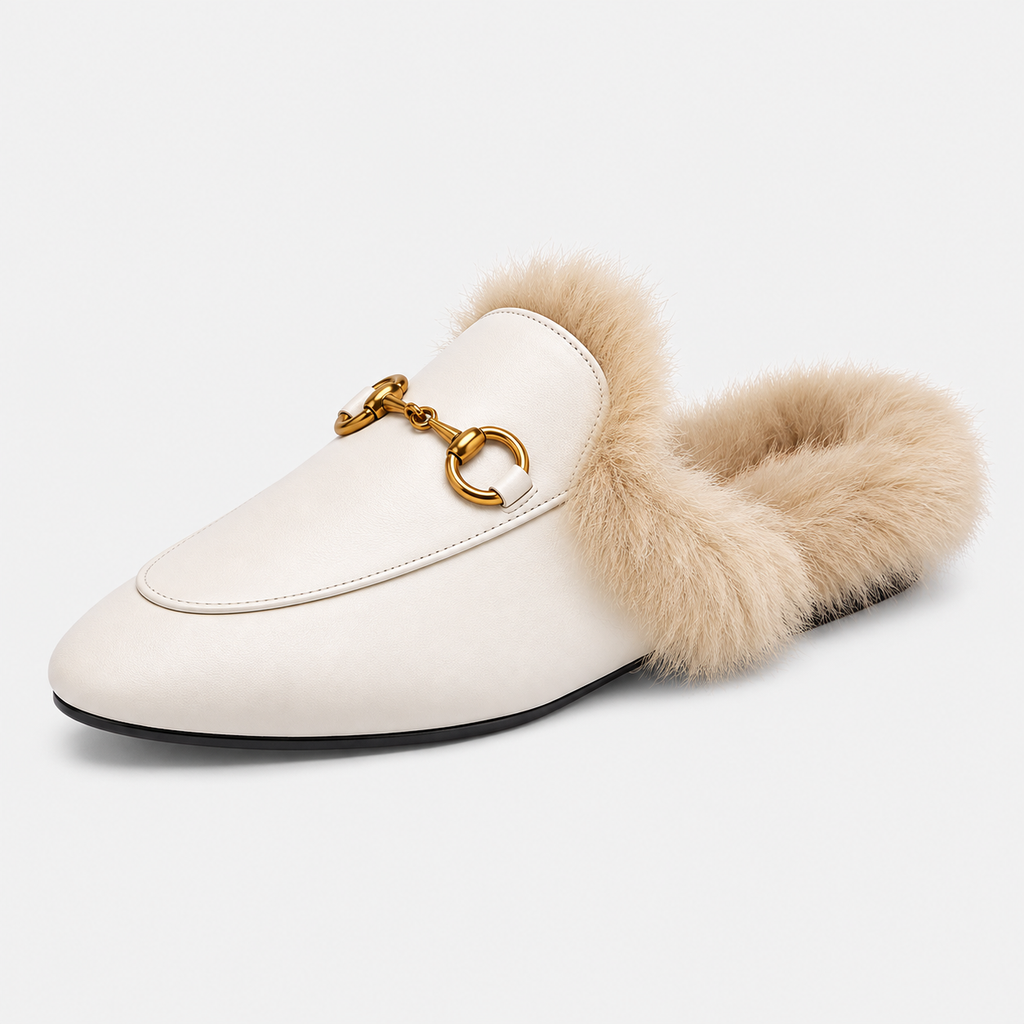 Womens Black Velvet Fur-Lined Loafers – Warm Plush Flat Casual Winter Shoes