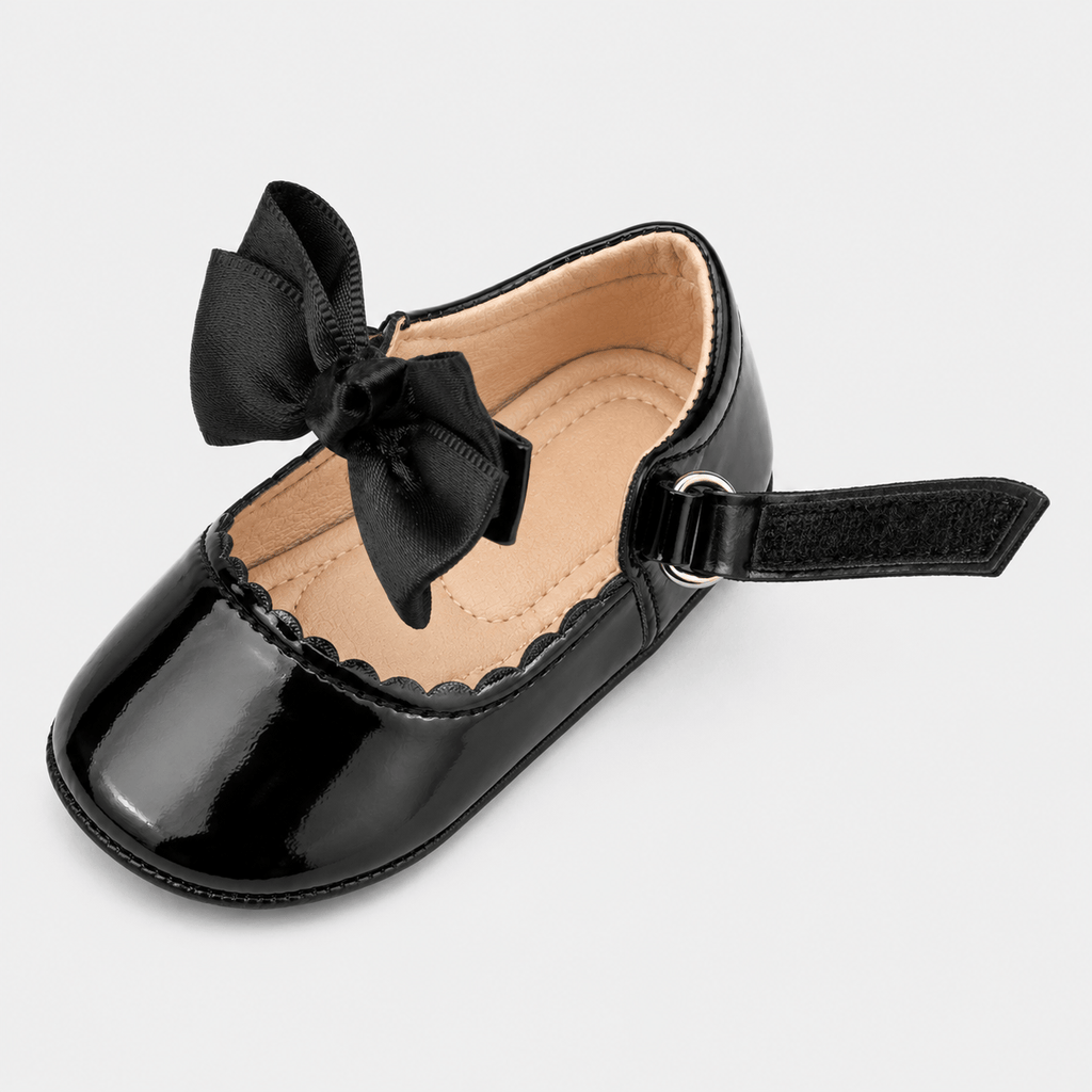Ma boutique Baby Girls Black Patent Leather Princess Shoes – Buckle Anti-Slip Rubber Sole Toddler Shoes