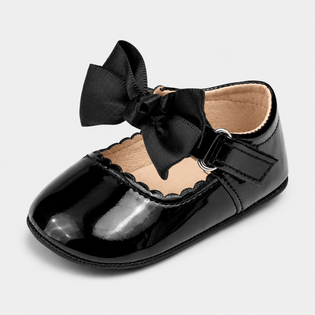 Ma boutique Baby Girls Black Patent Leather Princess Shoes – Buckle Anti-Slip Rubber Sole Toddler Shoes