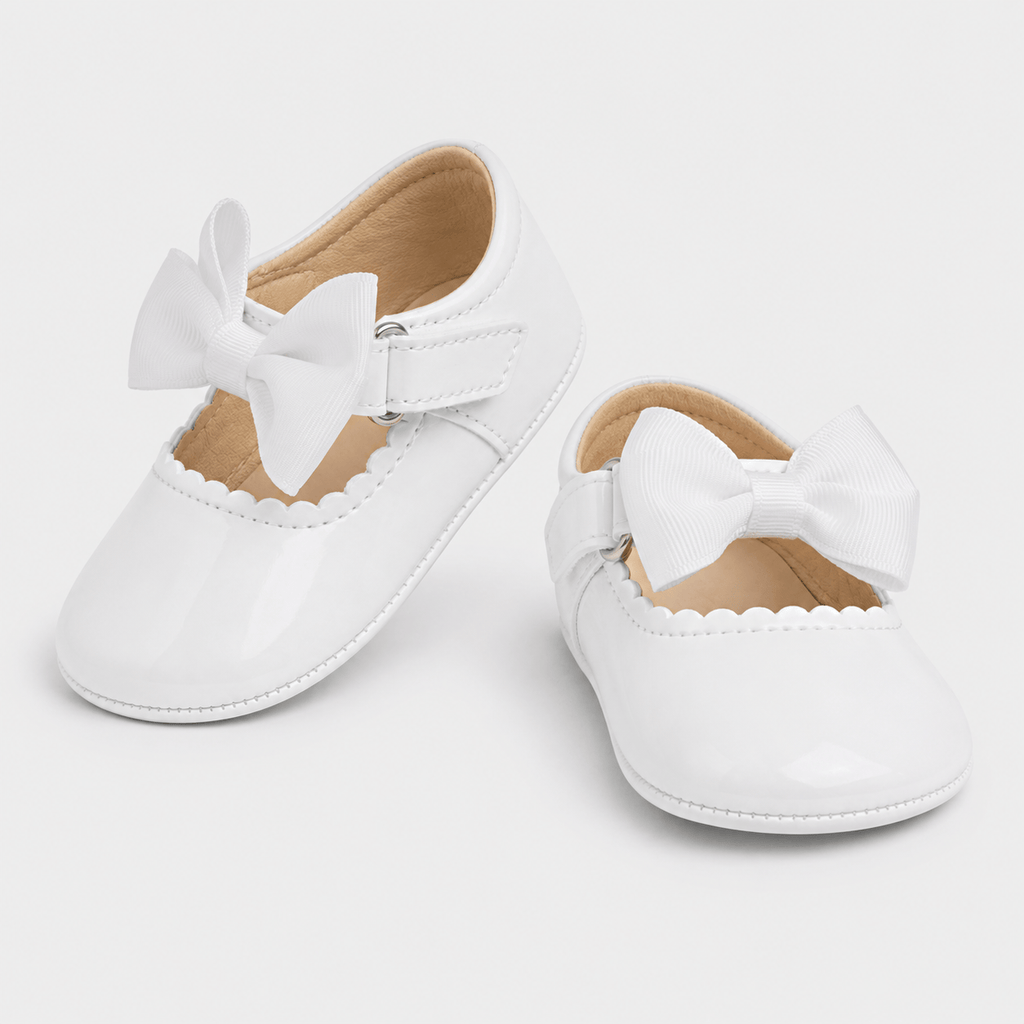 Ma boutique Baby Girls White Patent Leather Princess Shoes – Buckle Anti-Slip Rubber Sole Toddler Shoes
