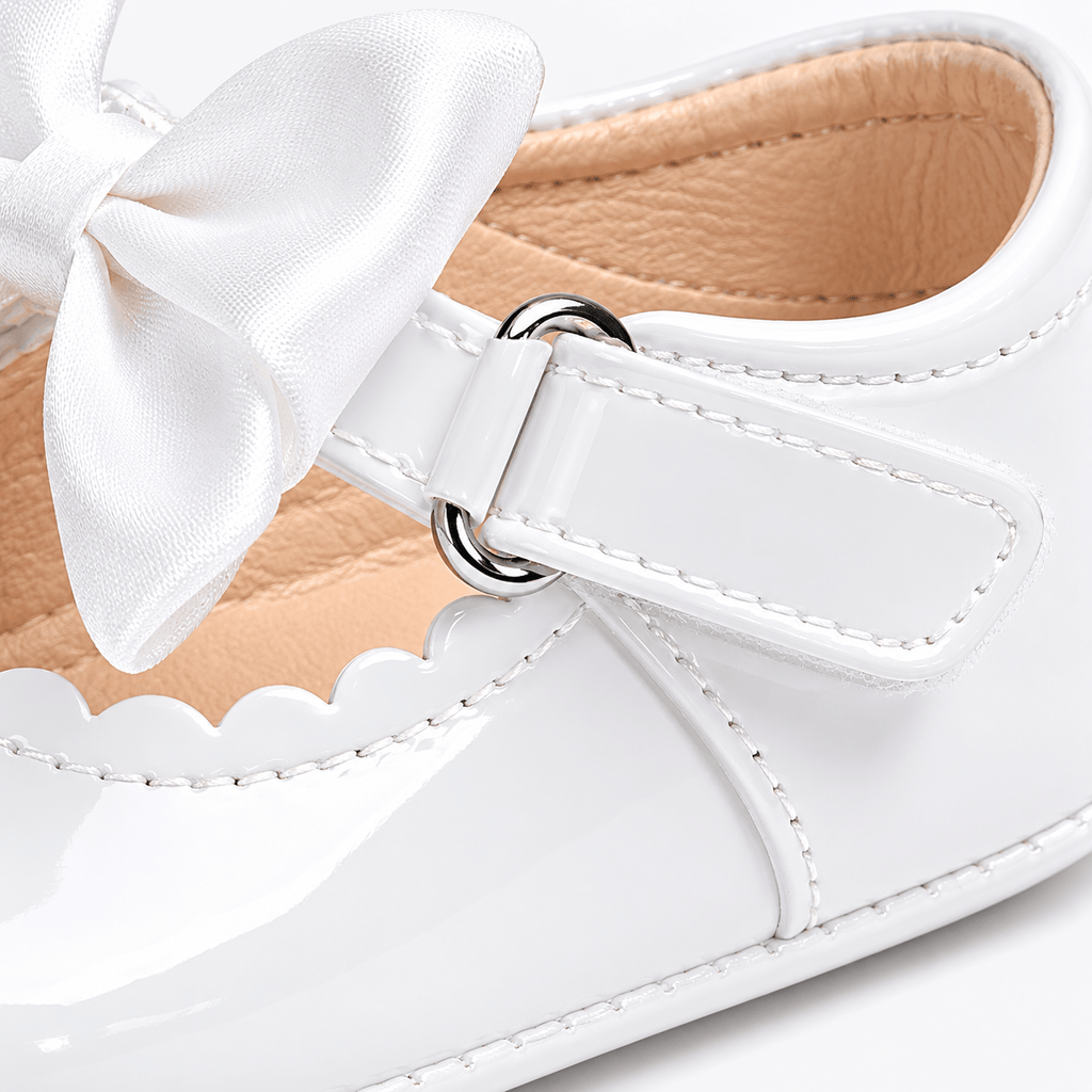 Ma boutique Baby Girls White Patent Leather Princess Shoes – Buckle Anti-Slip Rubber Sole Toddler Shoes