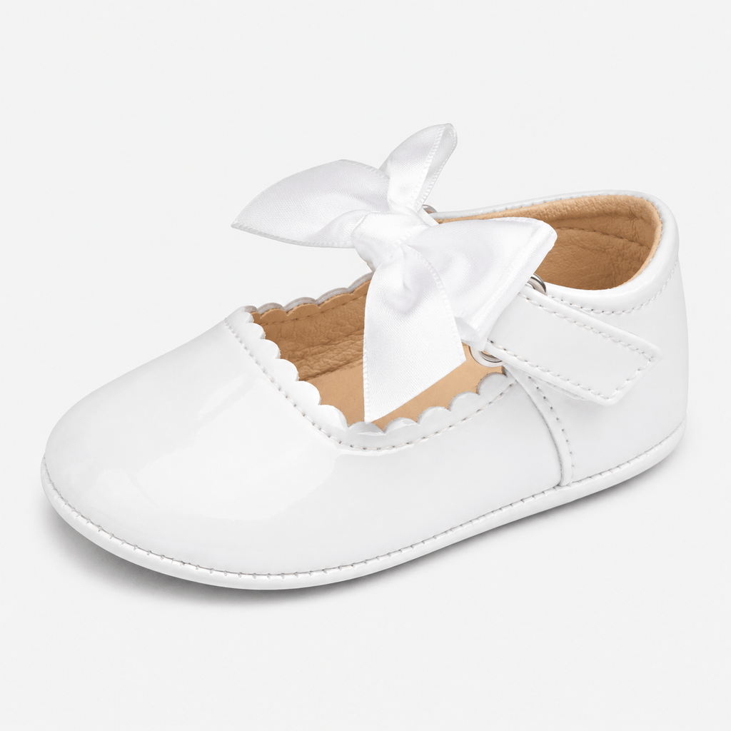 Ma boutique Baby Girls White Patent Leather Princess Shoes – Buckle Anti-Slip Rubber Sole Toddler Shoes
