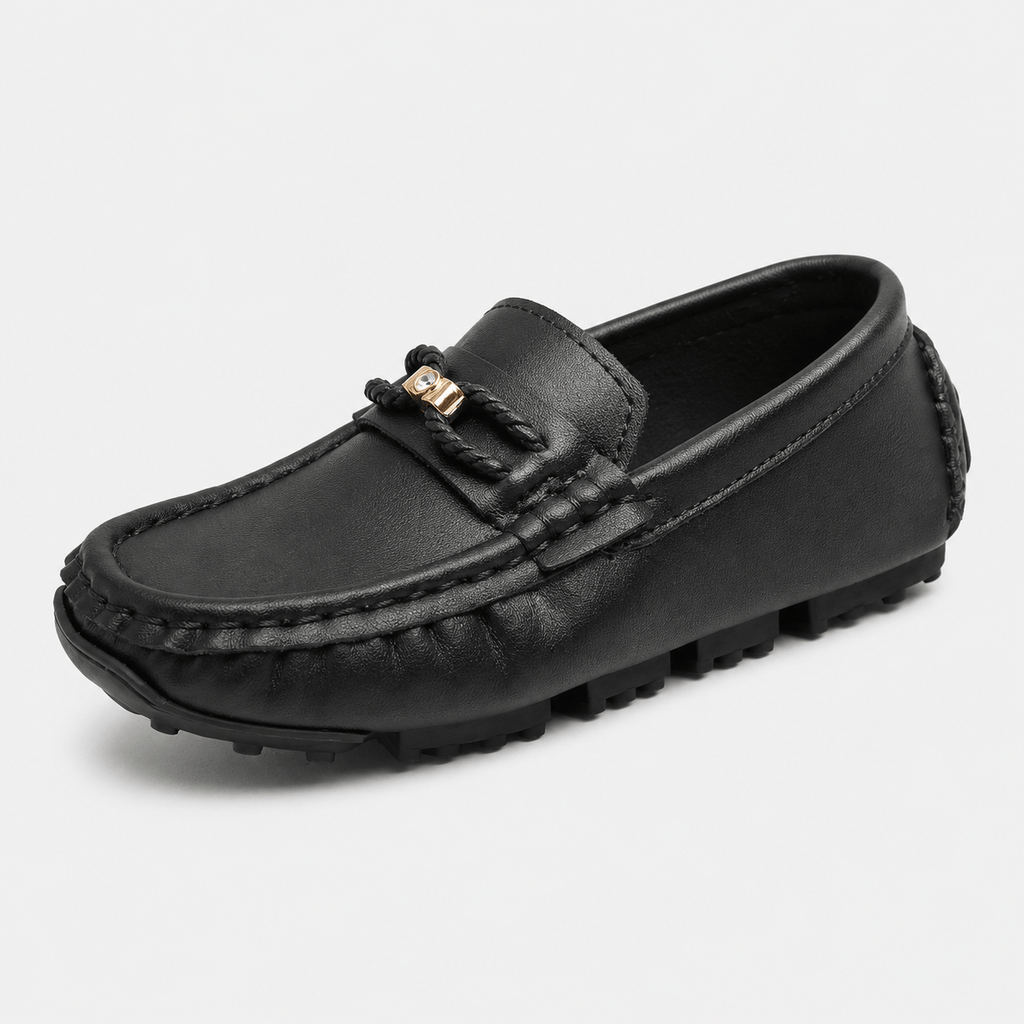 Ma boutique Boys Slip-On Loafers – Soft Sole Classic Buckle Casual Kids Flat Shoes