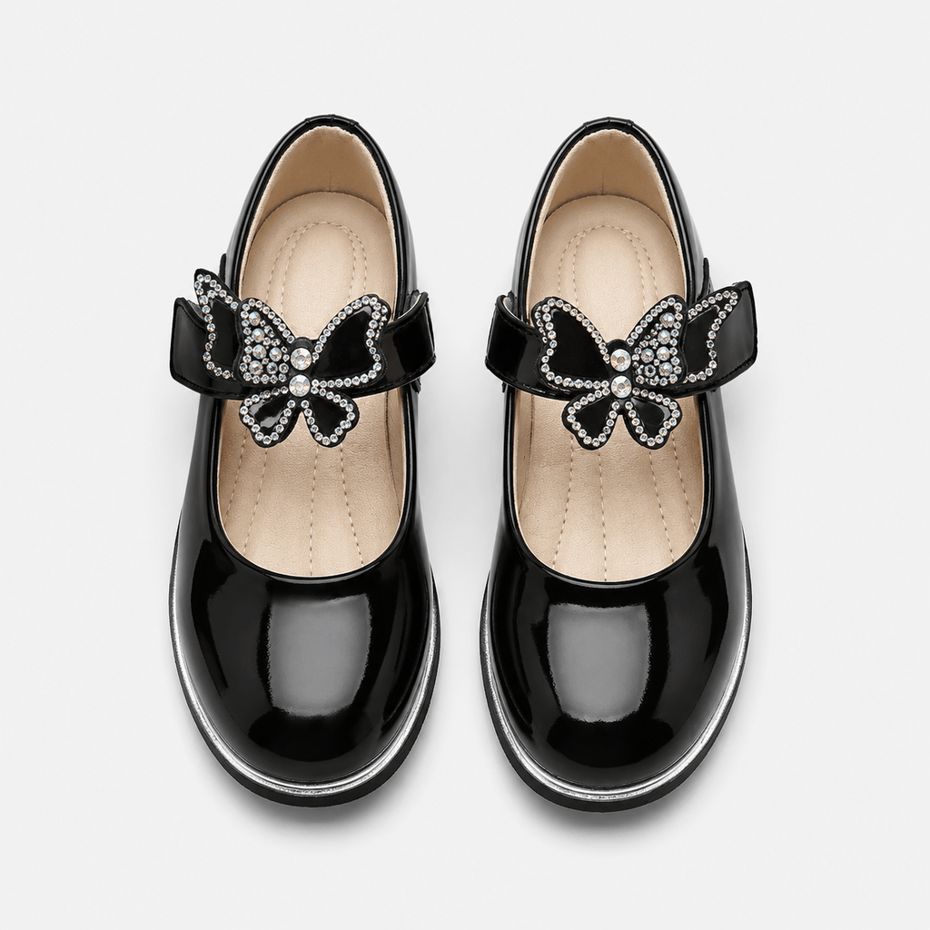 Ma boutique Girls Black Patent Leather High Heel Shoes – Butterfly Knot Dress Shoes for Kids