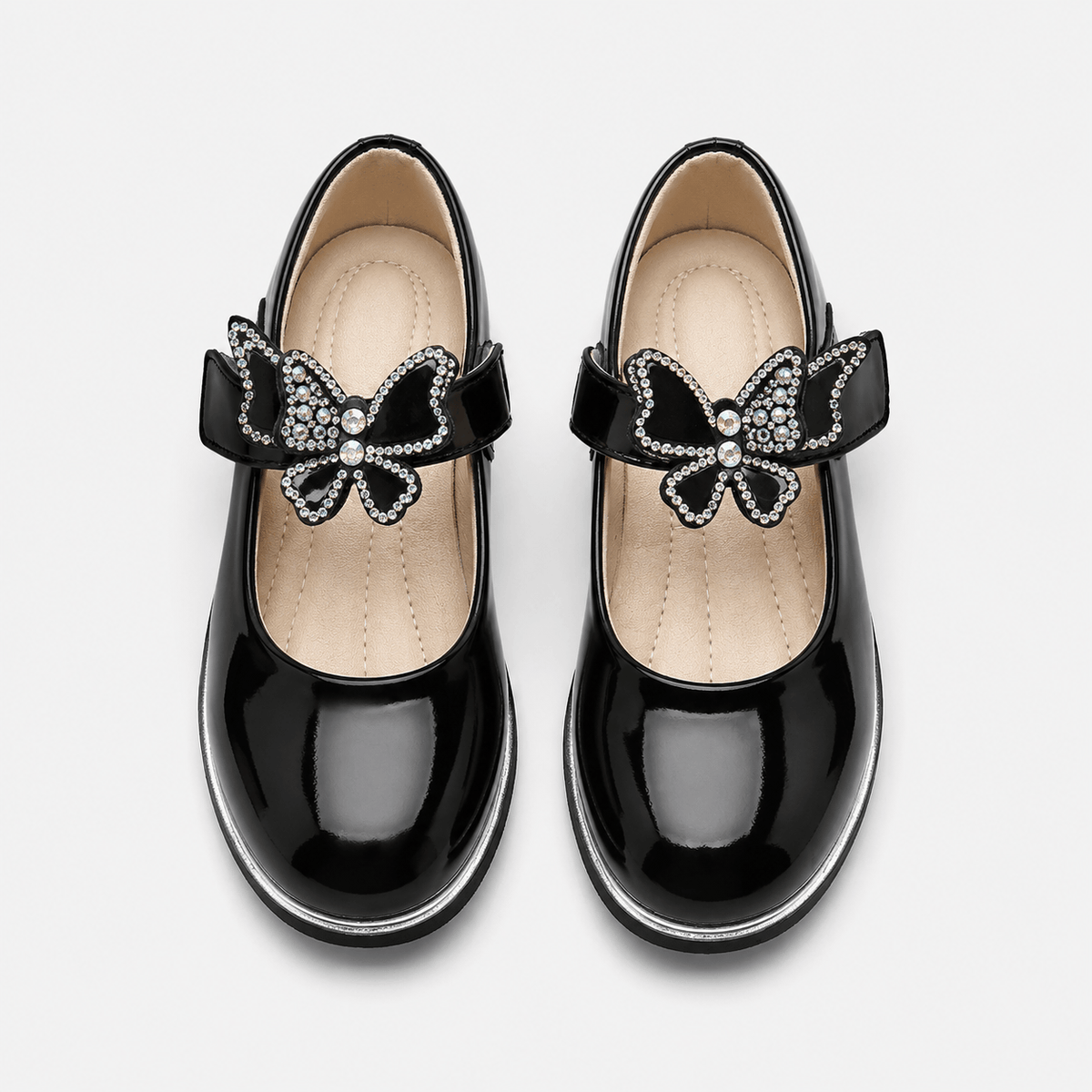 Ma boutique Girls Black Patent Leather High Heel Shoes – Butterfly Knot Dress Shoes for Kids