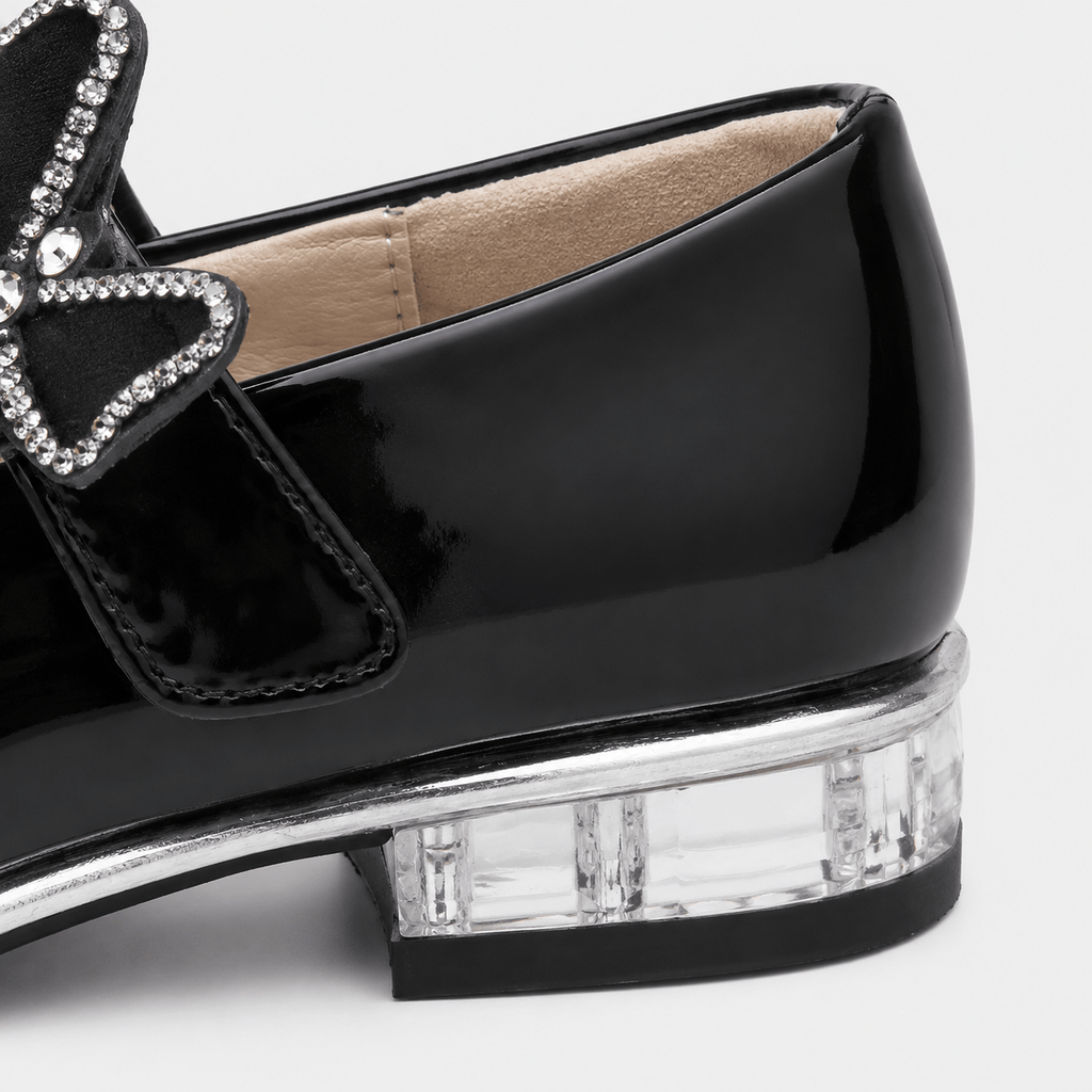 Ma boutique Girls Black Patent Leather High Heel Shoes – Butterfly Knot Dress Shoes for Kids