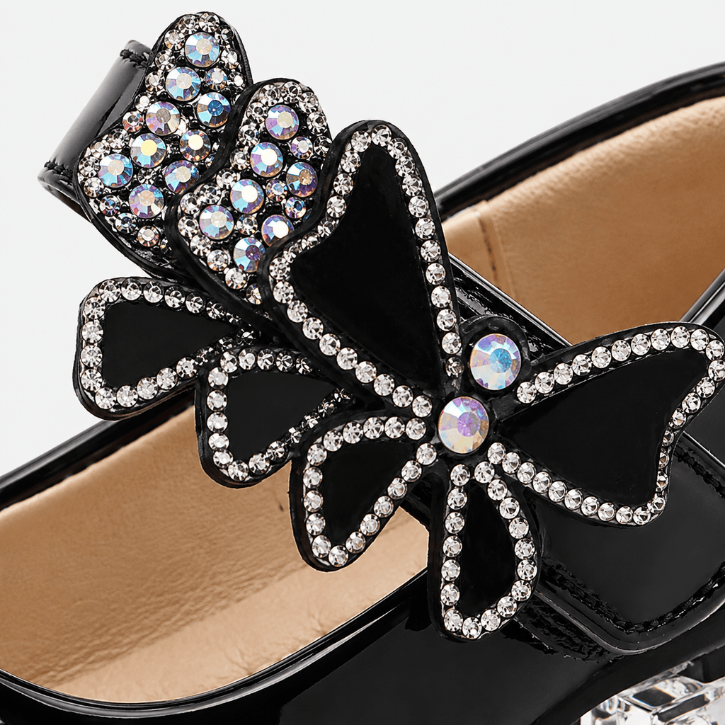 Ma boutique Girls Black Patent Leather High Heel Shoes – Butterfly Knot Dress Shoes for Kids